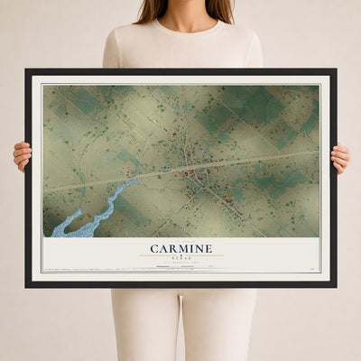 Map of Carmine, Texas, 24 x 36 inch print in a black wood frame