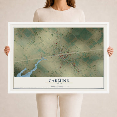 Map of Carmine, Texas, 24 x 36 inch print in a white wood frame