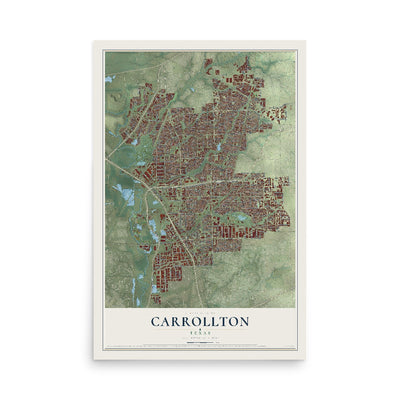 Map of Carrollton, Texas, 12 x 18 inch unframed archival matte print