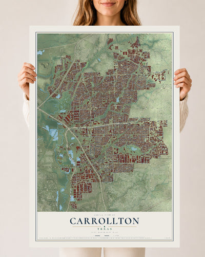 Map of Carrollton, Texas, 24 x 36 inch unframed archival matte print