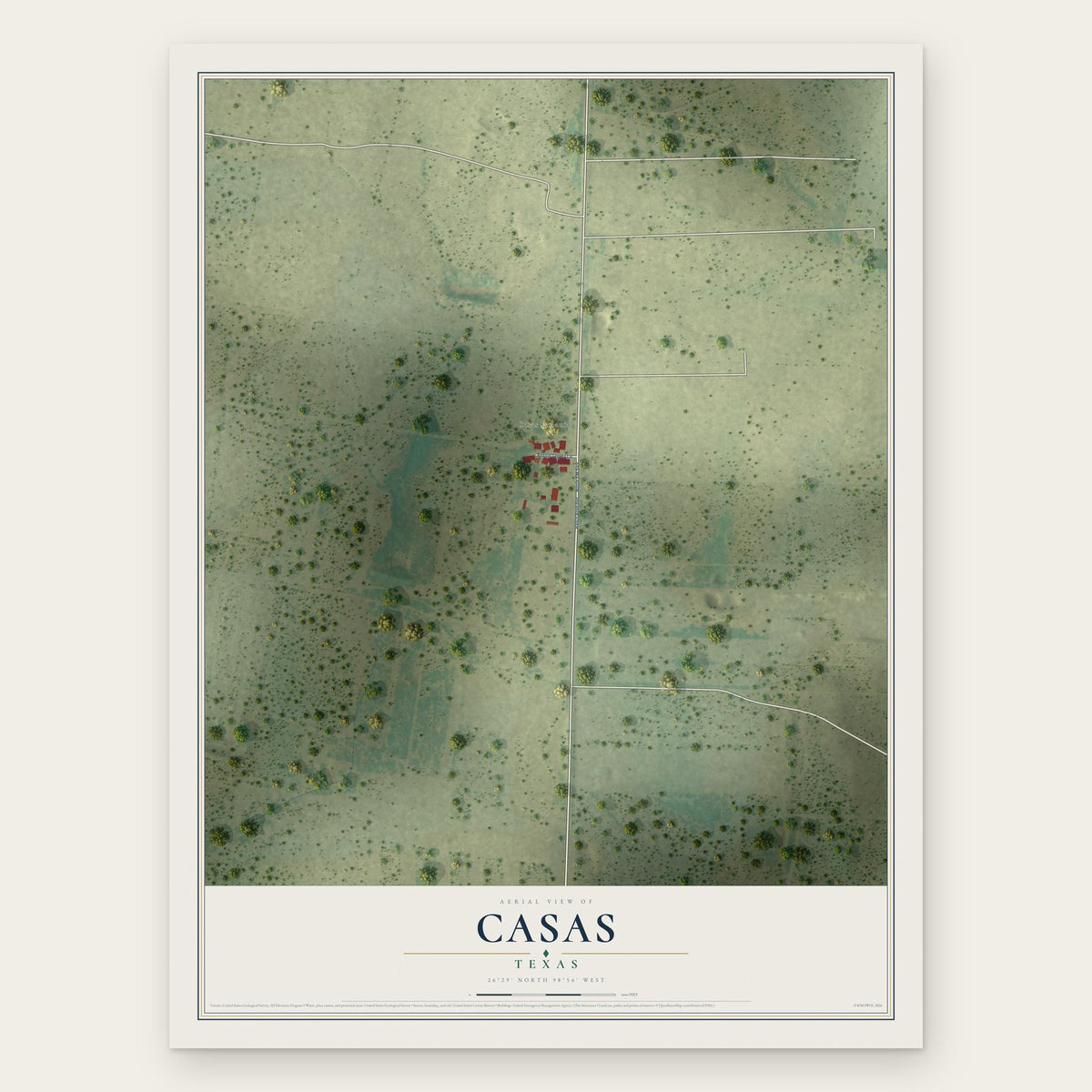 Casas, Texas map print, the full design