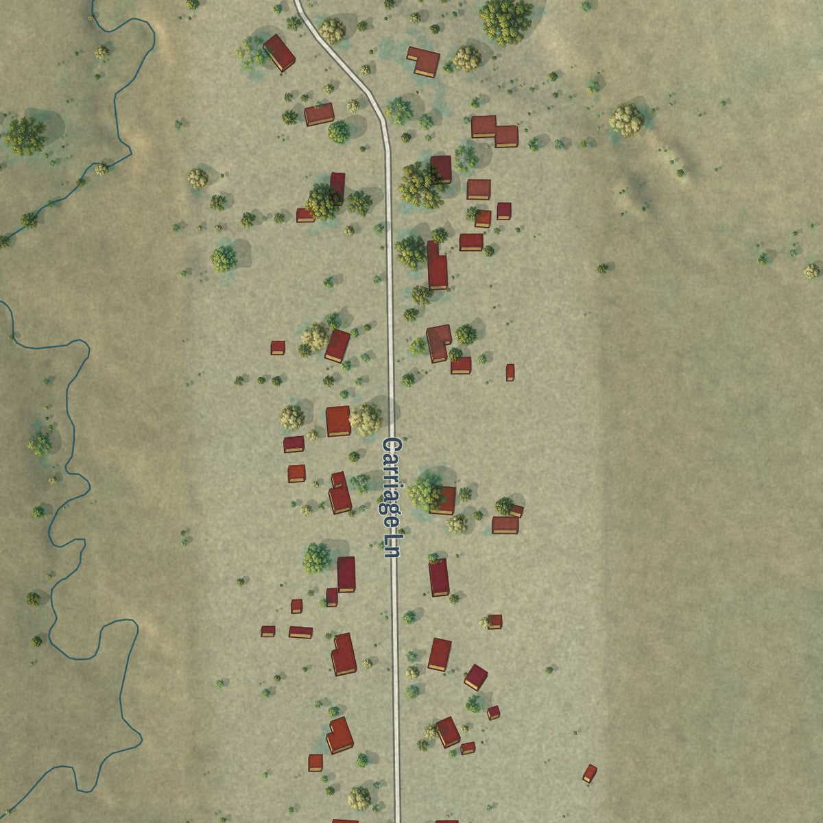 Second close-up of the map of Cashion Community, Texas print showing more streets and buildings