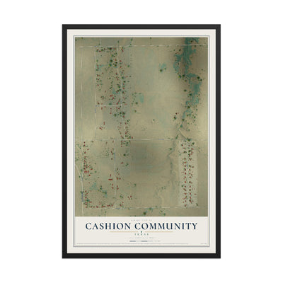 Map of Cashion Community, Texas, 12 x 18 inch print in a black wood frame