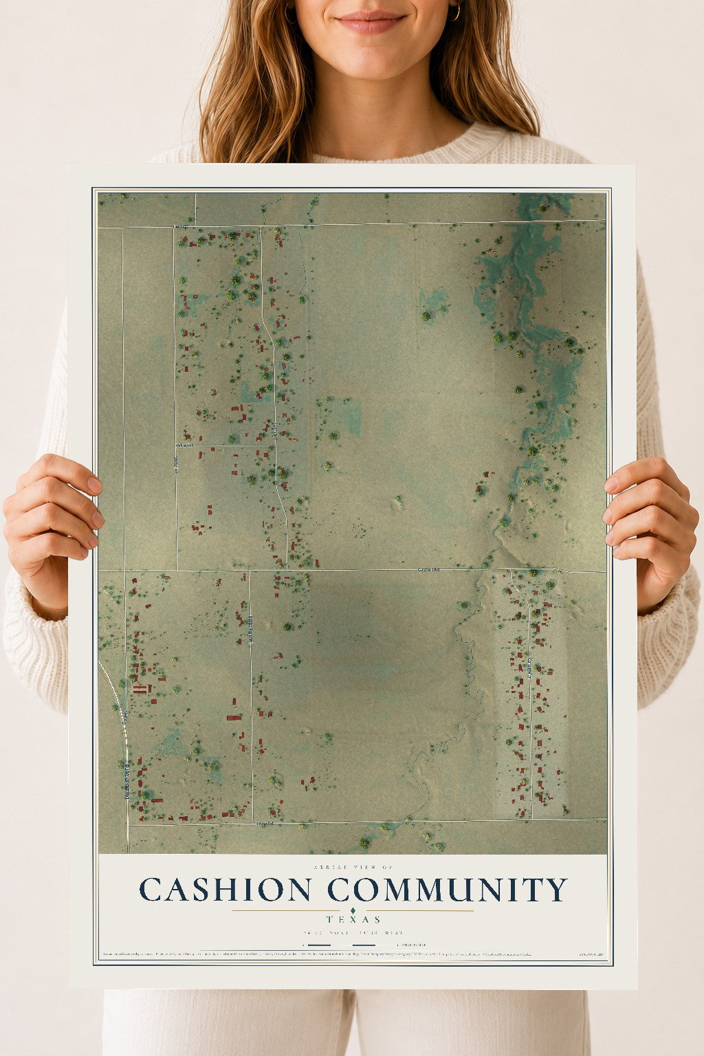 Map of Cashion Community, Texas, 18 x 24 inch unframed archival matte print