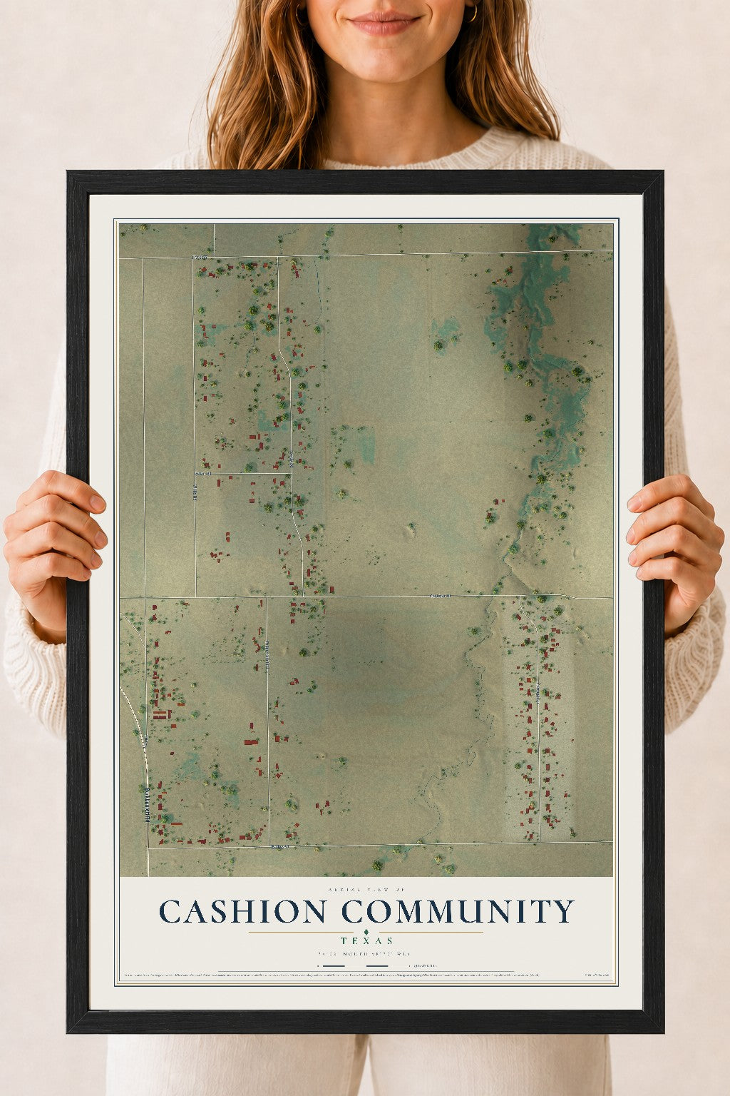 Map of Cashion Community, Texas, 18 x 24 inch print in a black wood frame