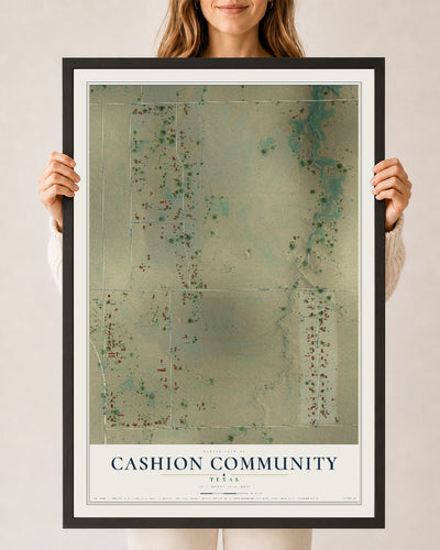 Map of Cashion Community, Texas, 24 x 36 inch print in a black wood frame