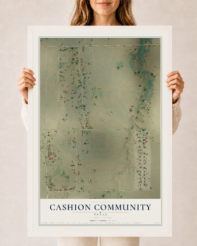 Map of Cashion Community, Texas, 24 x 36 inch print in a white wood frame