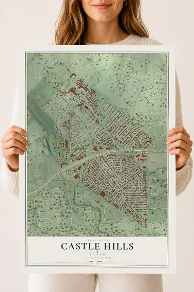 Map of Castle Hills, Texas, 18 x 24 inch unframed archival matte print