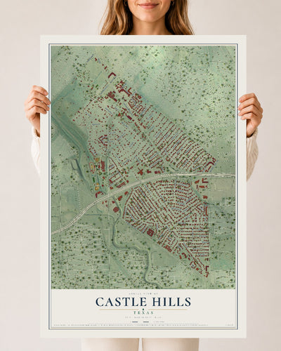 Map of Castle Hills, Texas, 24 x 36 inch unframed archival matte print