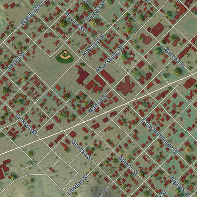 Close-up of the map of Castroville, Texas print showing street and building detail