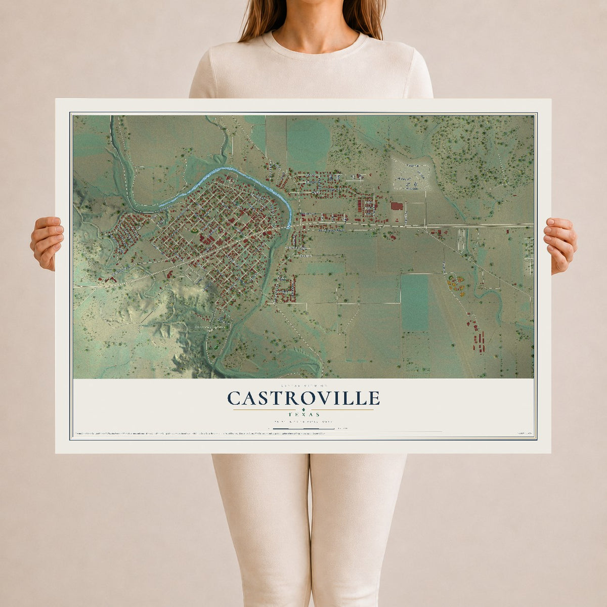 Map of Castroville, Texas, 24 x 36 inch unframed archival matte print