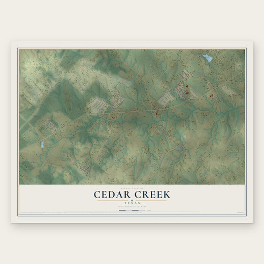 Cedar Creek, Texas map print, the full design