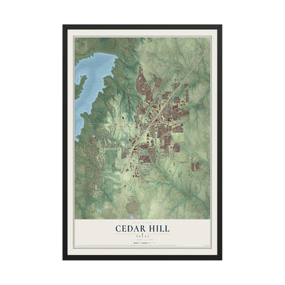 Map of Cedar Hill, Texas, 12 x 18 inch print in a black wood frame