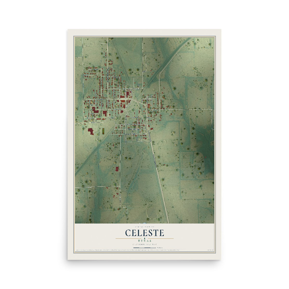 Map of Celeste, Texas, 12 x 18 inch unframed archival matte print