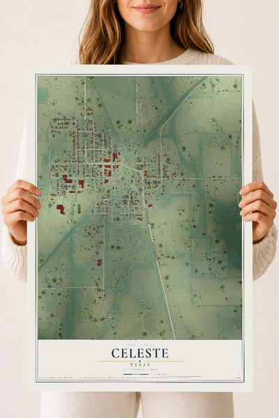 Map of Celeste, Texas, 18 x 24 inch unframed archival matte print
