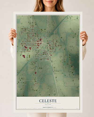 Map of Celeste, Texas, 24 x 36 inch unframed archival matte print