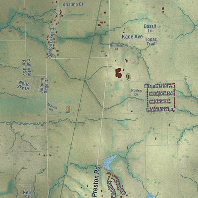 Second close-up of the map of Celina, Texas print showing more streets and buildings