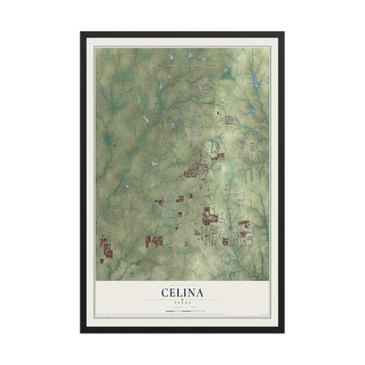 Map of Celina, Texas, 12 x 18 inch print in a black wood frame