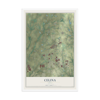 Map of Celina, Texas, 12 x 18 inch print in a white wood frame