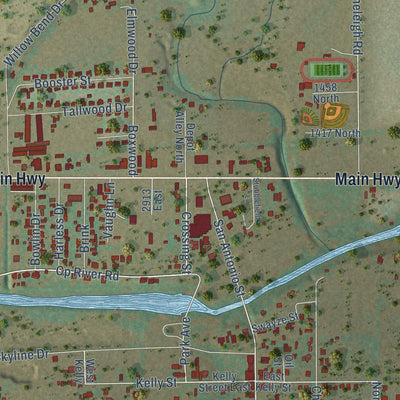 Close-up of the map of Center Point, Texas print showing street and building detail