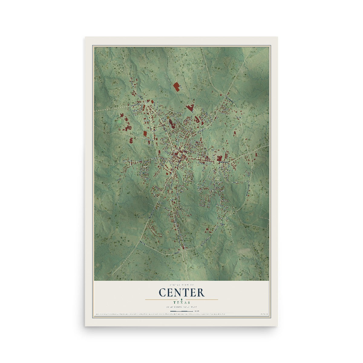 Map of Center, Texas, 12 x 18 inch unframed archival matte print