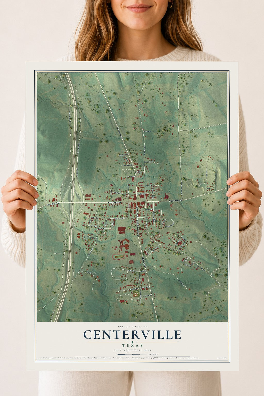 Map of Centerville, Texas, 18 x 24 inch unframed archival matte print