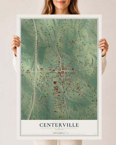 Map of Centerville, Texas, 24 x 36 inch unframed archival matte print