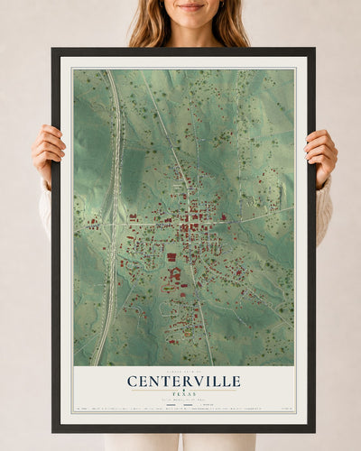 Map of Centerville, Texas, 24 x 36 inch print in a black wood frame