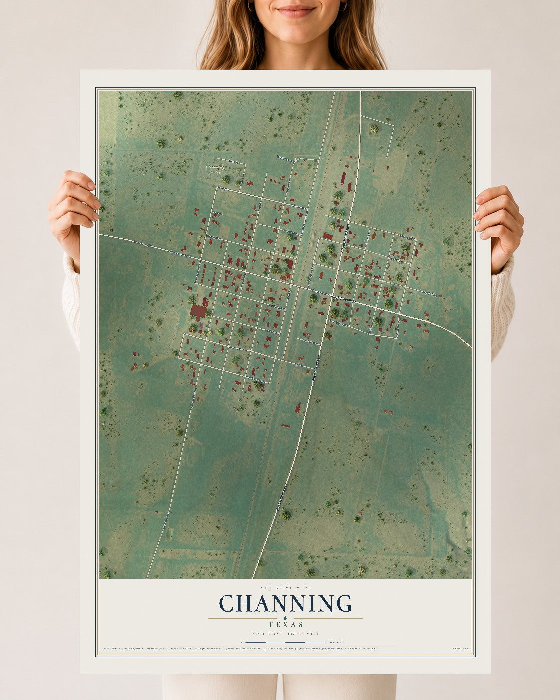 Map of Channing, Texas, 24 x 36 inch unframed archival matte print
