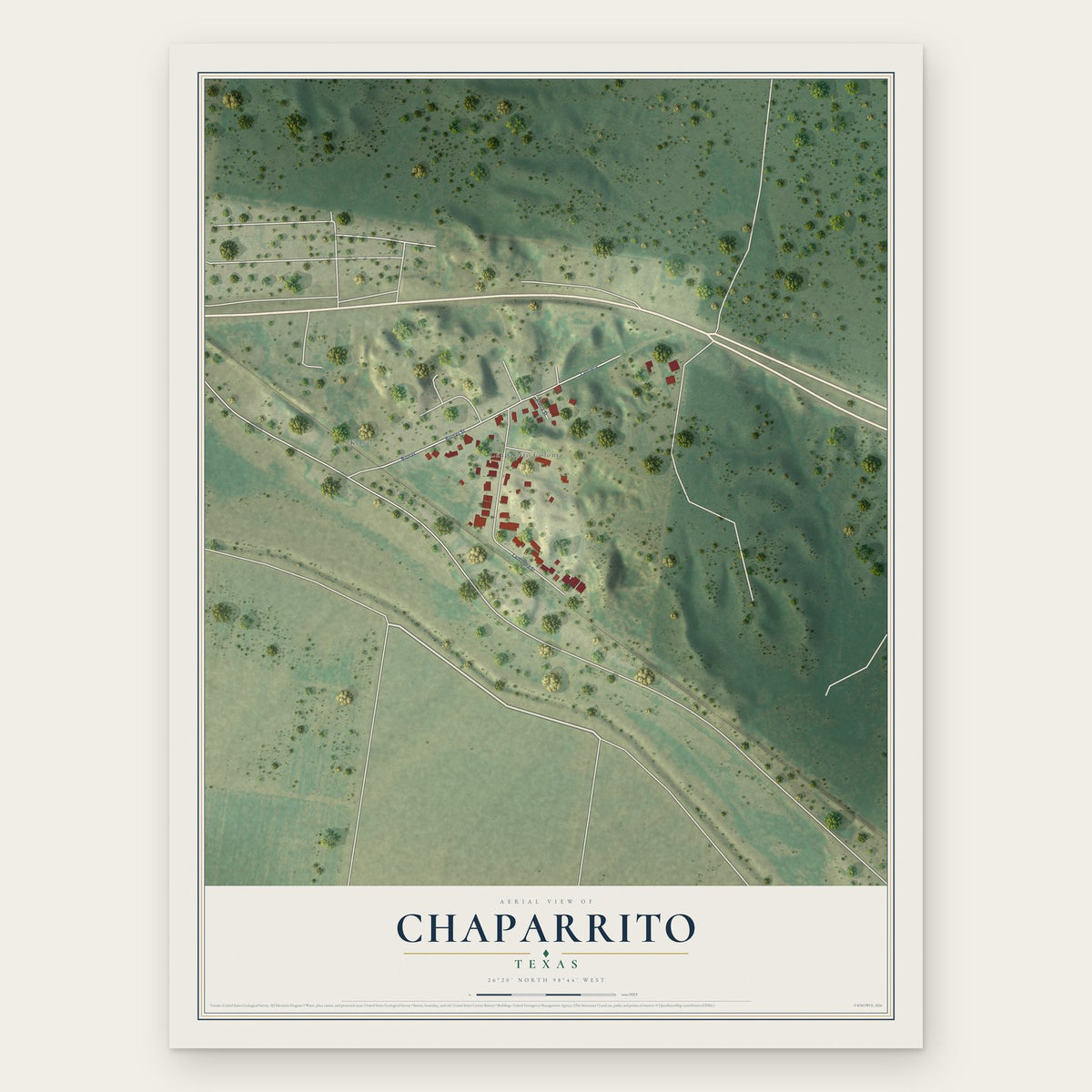 Chaparrito, Texas map print, the full design