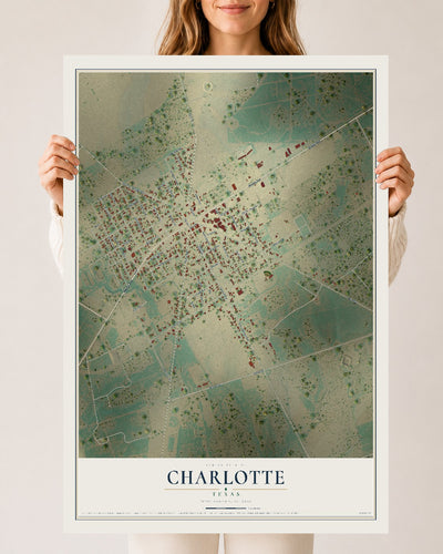 Map of Charlotte, Texas, 24 x 36 inch unframed archival matte print