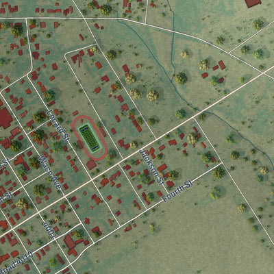 Close-up of the map of Chilton, Texas print showing street and building detail