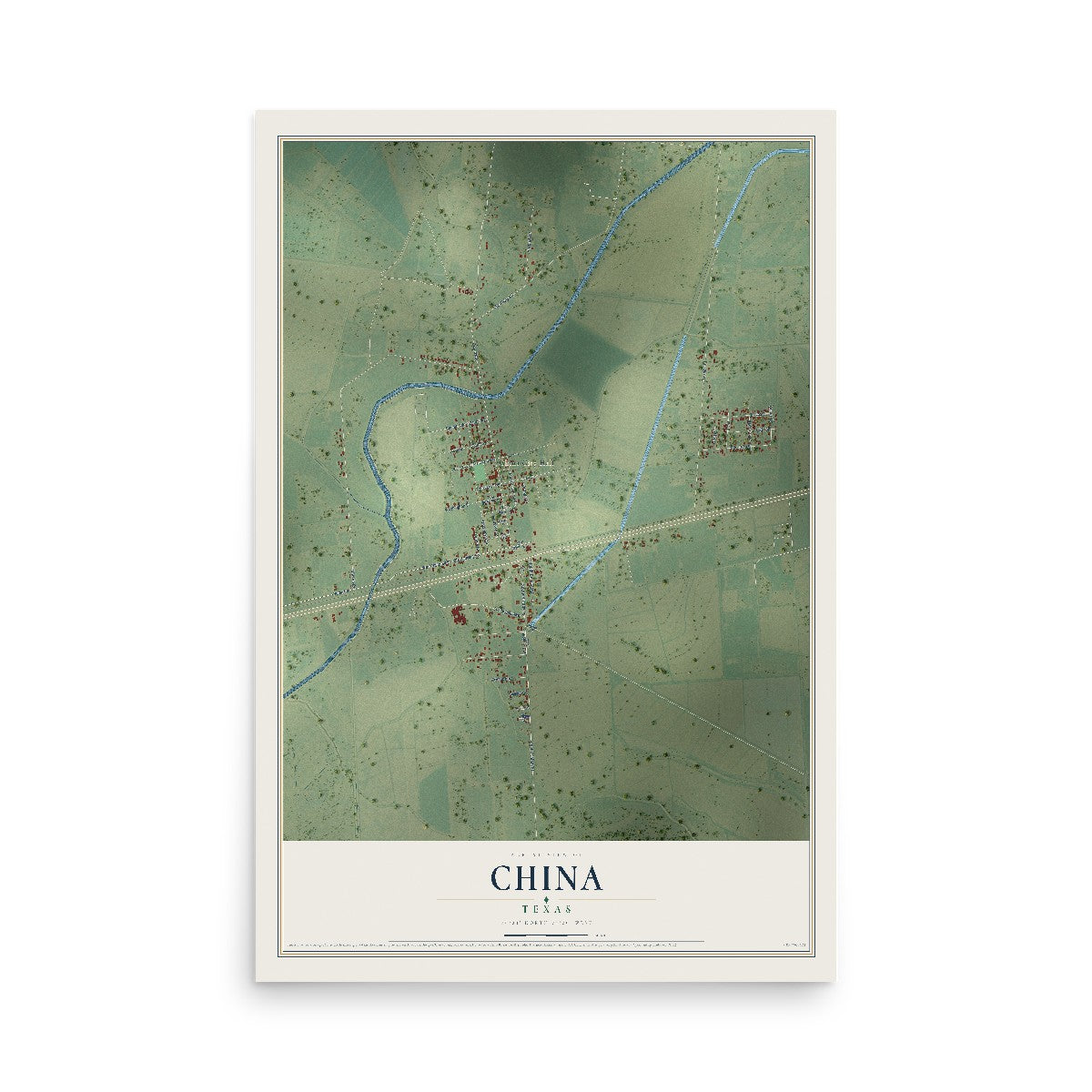 Map of China, Texas, 12 x 18 inch unframed archival matte print