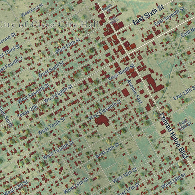Close-up of the map of Cisco, Texas print showing street and building detail