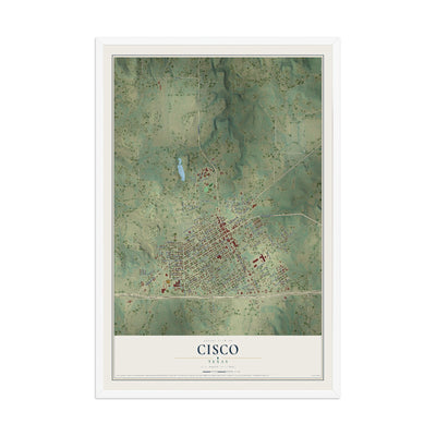 Map of Cisco, Texas, 12 x 18 inch print in a white wood frame