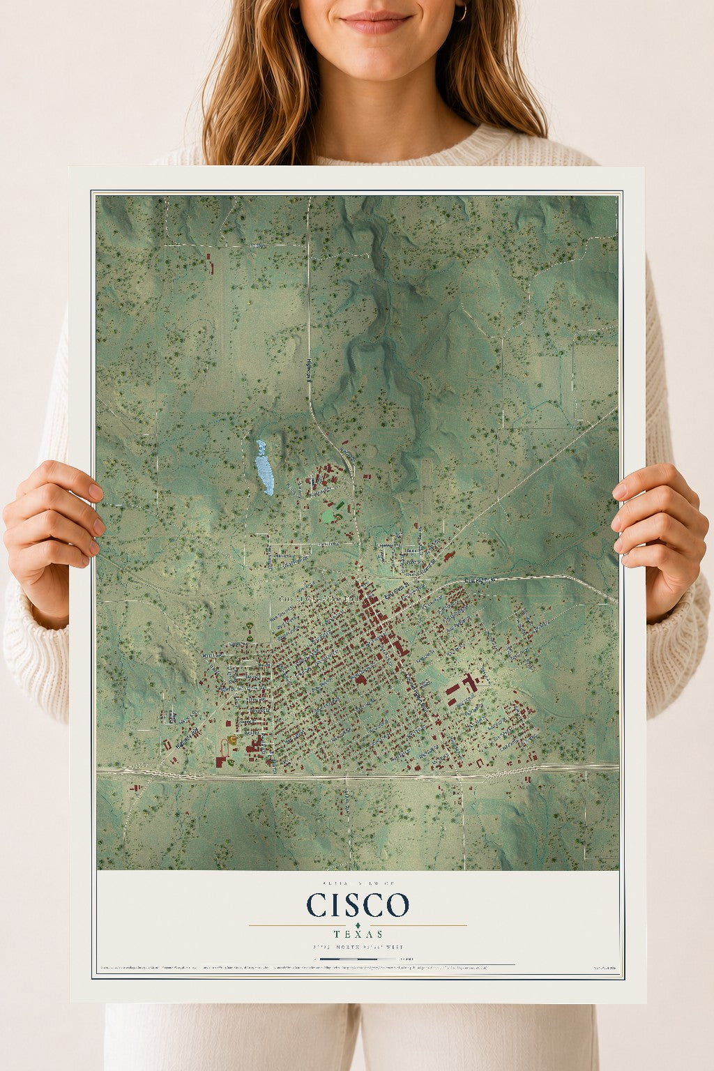 Map of Cisco, Texas, 18 x 24 inch unframed archival matte print