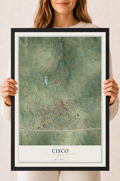Map of Cisco, Texas, 18 x 24 inch print in a black wood frame