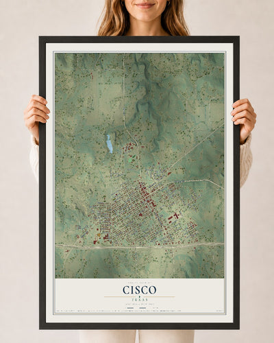 Map of Cisco, Texas, 24 x 36 inch print in a black wood frame