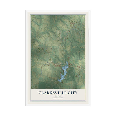 Map of Clarksville City, Texas, 12 x 18 inch print in a white wood frame