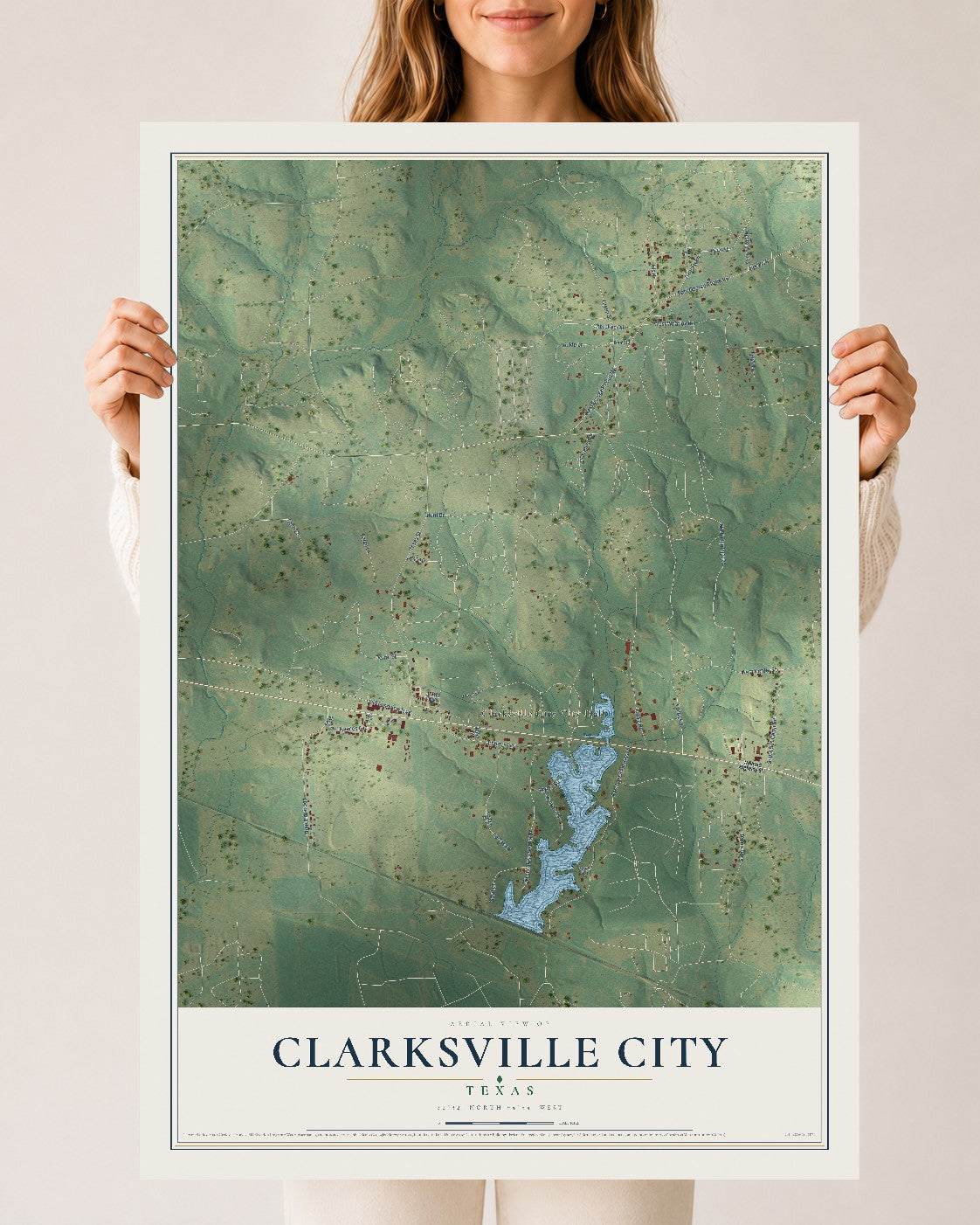 Map of Clarksville City, Texas, 24 x 36 inch unframed archival matte print