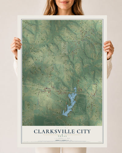 Map of Clarksville City, Texas, 24 x 36 inch unframed archival matte print
