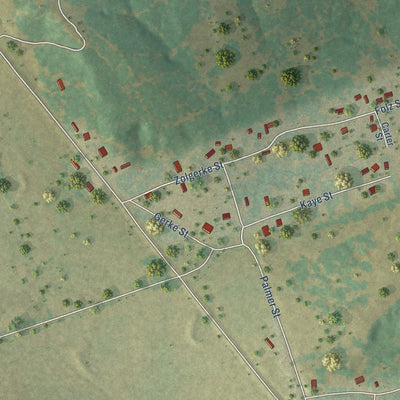Close-up of the map of Clay, Texas print showing street and building detail