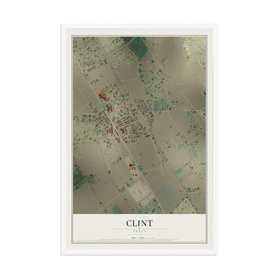 Map of Clint, Texas, 12 x 18 inch print in a white wood frame
