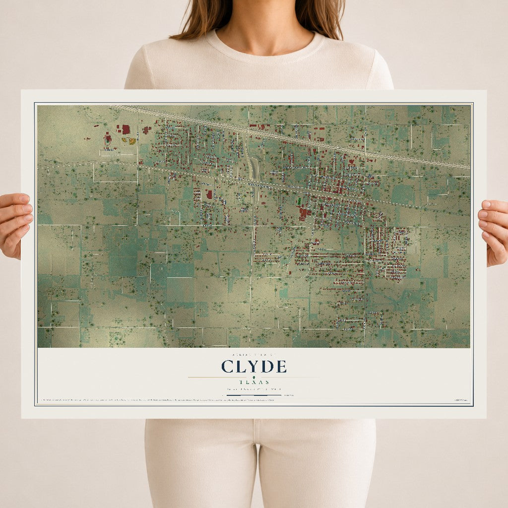 Map of Clyde, Texas, 18 x 24 inch unframed archival matte print