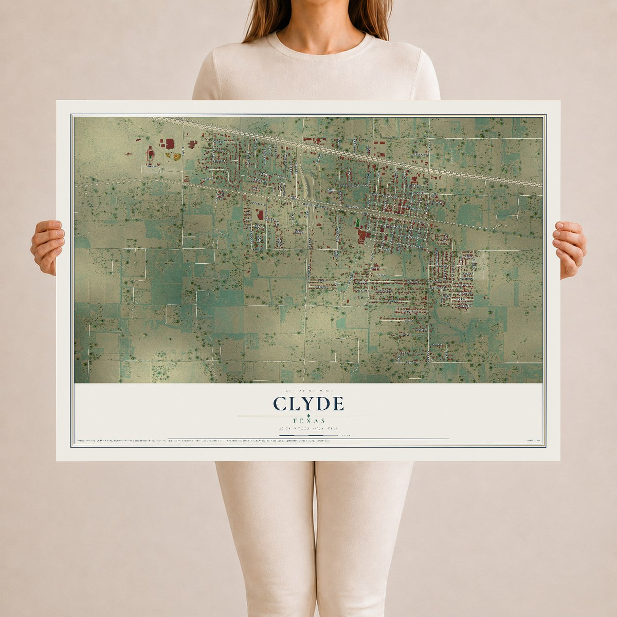 Map of Clyde, Texas, 24 x 36 inch unframed archival matte print