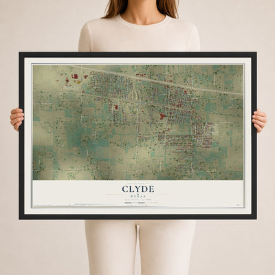 Map of Clyde, Texas, 24 x 36 inch print in a black wood frame