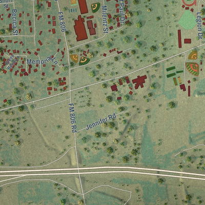 Second close-up of the map of Columbus, Texas print showing more streets and buildings