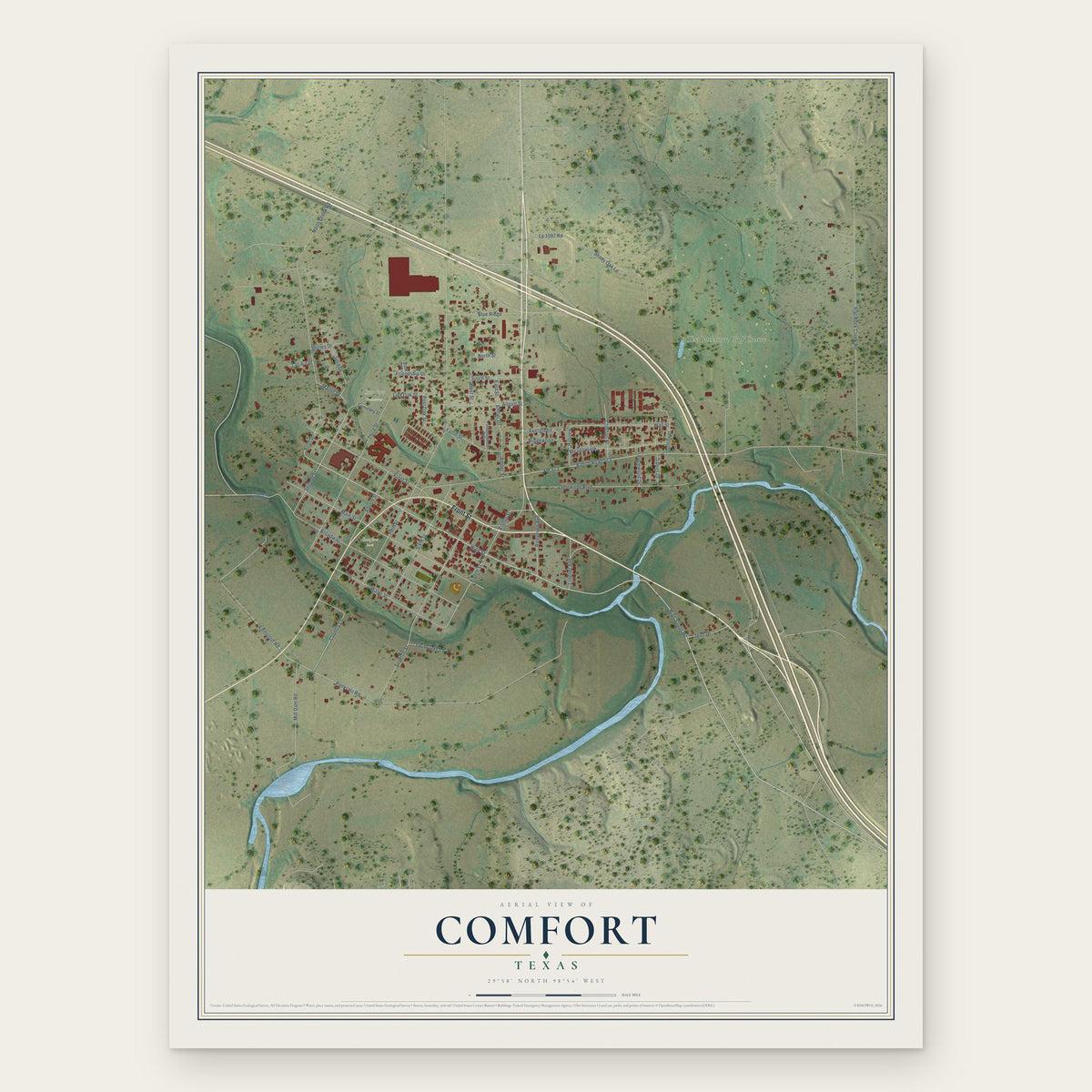 Comfort, Texas map print, the full design