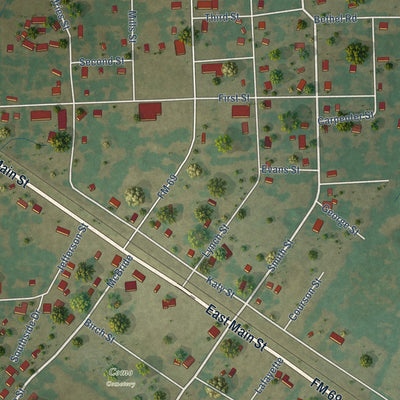 Close-up of the map of Como, Texas print showing street and building detail