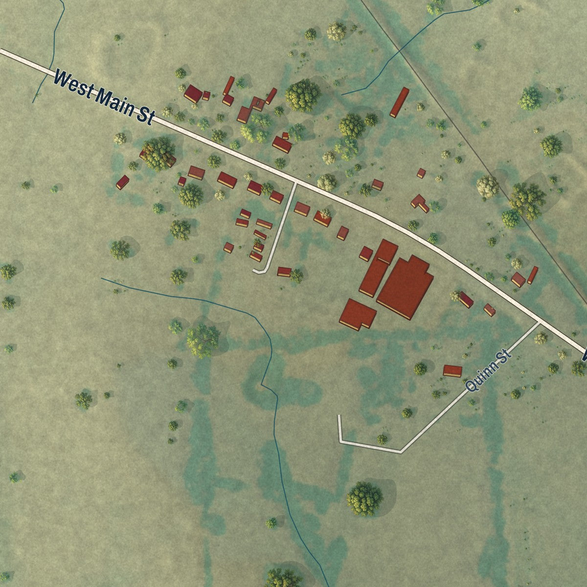 Second close-up of the map of Como, Texas print showing more streets and buildings